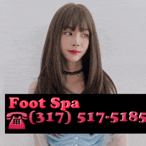 Animated picture of beautiful Asian lady with long haor with a banner for Foot Spa Phone: 317 517 5185